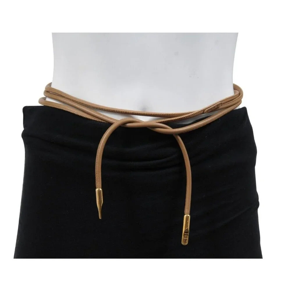 Salvatore Ferragamo Womens Brown Leather Rope String Waist Belt Gold Hardware